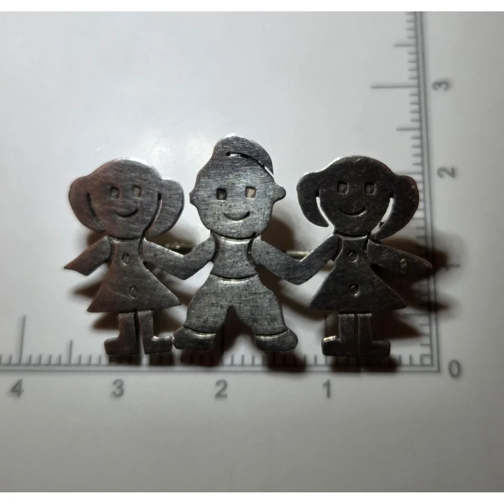 Vintage Mexican Sterling Silver 3 Children Brooch‎ 2 Girls 1 Boy